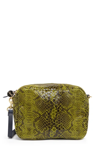 Midi Sac Snake Embossed Leather Crossbody Bag In Green