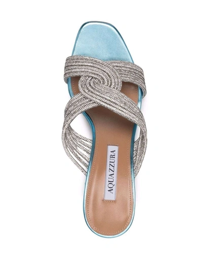 Shop Aquazzura Gatsby  Leather And Crystals Mules In Light Blue