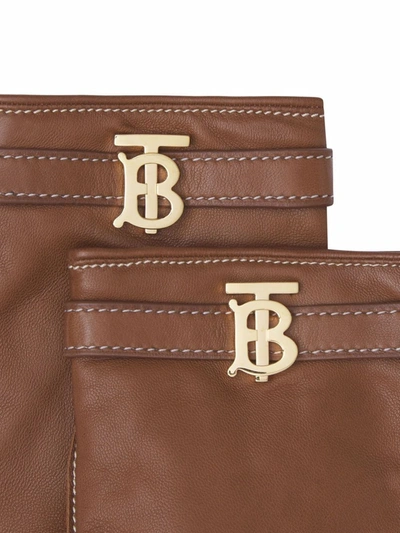Shop Burberry Monogram Motf Lamskin Gloves In Brown