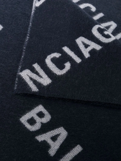 Shop Balenciaga Logo-print Wool Scarf In Black