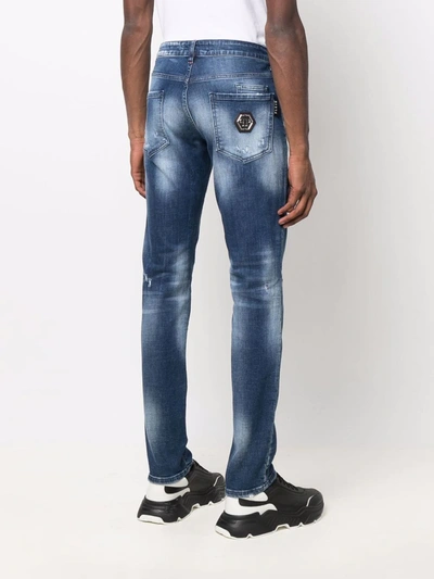 Shop Philipp Plein Super Straight Distressed Denim Jeans In Blue