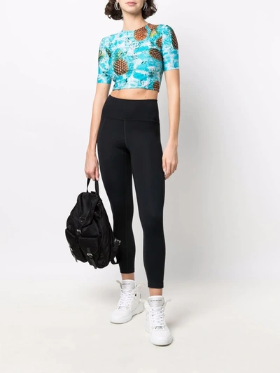 Philipp Plein Pineapple Skies Short-sleeve Cropped T-shirt In Blue