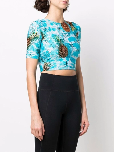 Philipp Plein Pineapple Skies Short-sleeve Cropped T-shirt In Blue