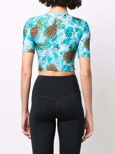 Philipp Plein Pineapple Skies Short-sleeve Cropped T-shirt In Blue