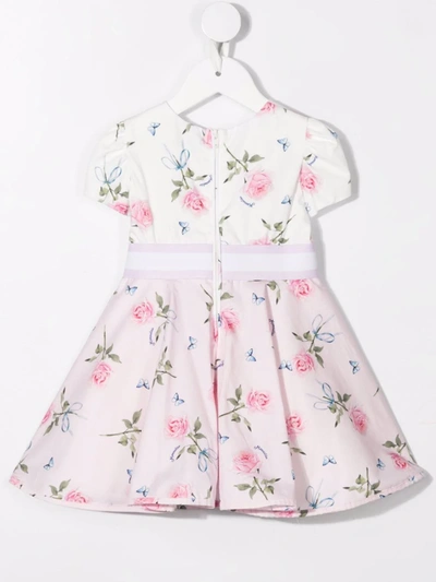 Monnalisa Rose-print Flared Midi Dres In Pink