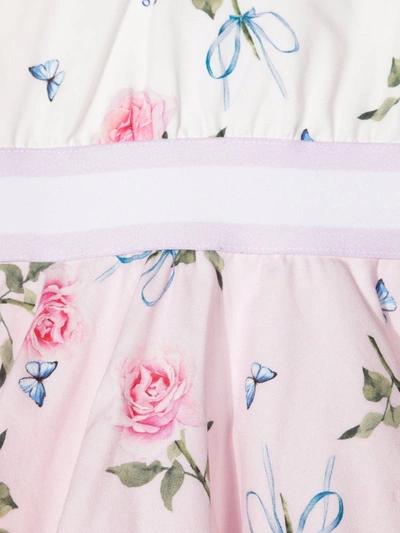 Monnalisa Rose-print Flared Midi Dres In Pink