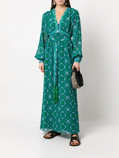 Shop Alexis Skarla Geometric-print Silk Gown In Green