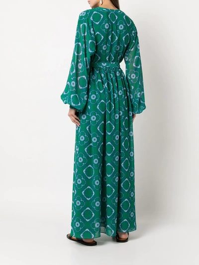 Shop Alexis Skarla Geometric-print Silk Gown In Green