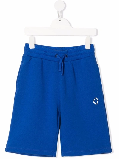 Shop Marcelo Burlon County Of Milan Cross-print Straight-leg Track Shorts In Blue