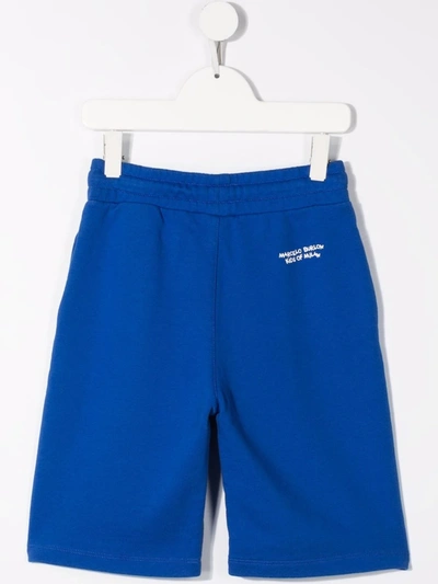 Shop Marcelo Burlon County Of Milan Cross-print Straight-leg Track Shorts In Blue