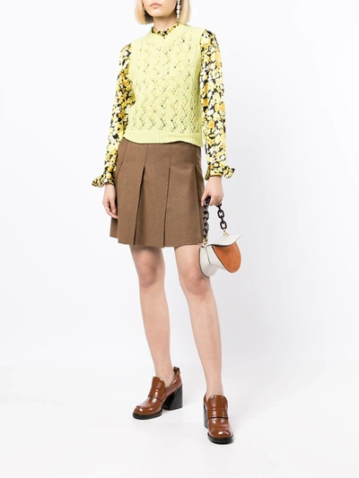 Pre-owned Chanel 1999 High-waisted Pleated Miniskirt In Brown