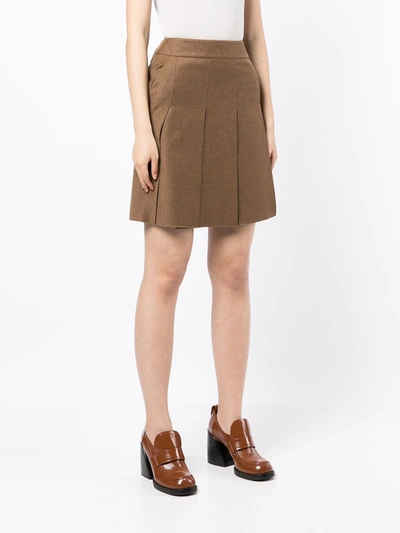 Pre-owned Chanel 1999 High-waisted Pleated Miniskirt In Brown