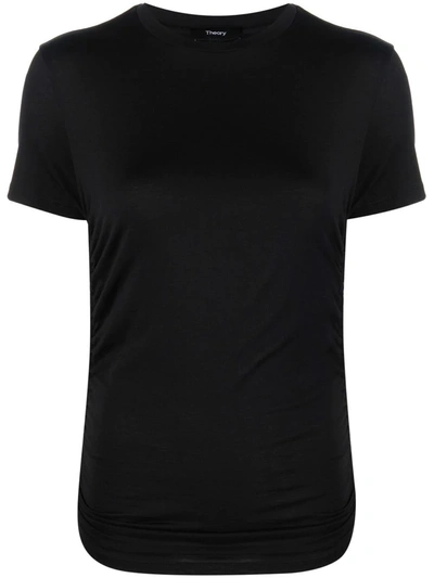 Shop Theory Ruched Pima Cotton T-shirt In Black