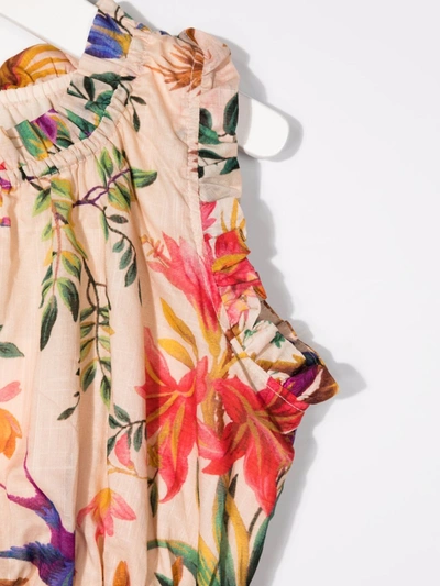 Shop Zimmermann Floral-print Ruffle Mini Dress In Neutrals