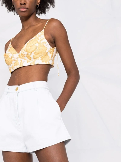 Shop Zimmermann Postcard Floral Linen Bustier Top In White