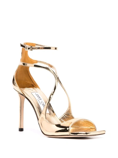 Shop Jimmy Choo Azia Metallic-effect Sandals In Yellow