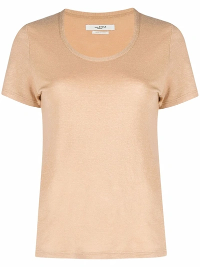 Shop Isabel Marant Étoile Round-neck Linen T-shirt In Neutrals