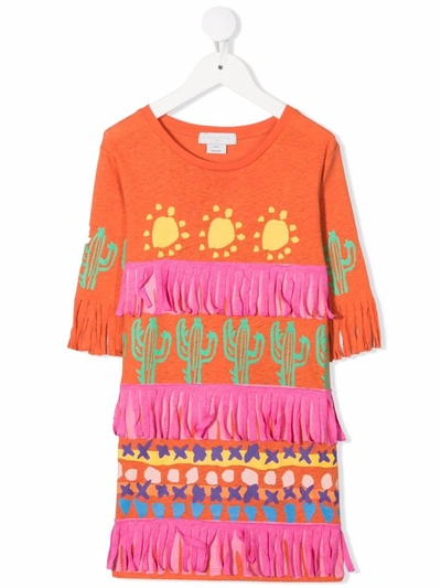 Shop Stella Mccartney Fringed Jersey Dress In Orange