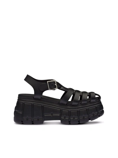 Shop Miu Miu Flatform Caged Sandals In Black