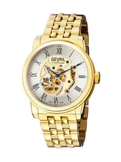 Shop Gevril Men's Vanderbilt Open Heart Swiss Automatic Stainless Steel Bracelet Watch In Neutral