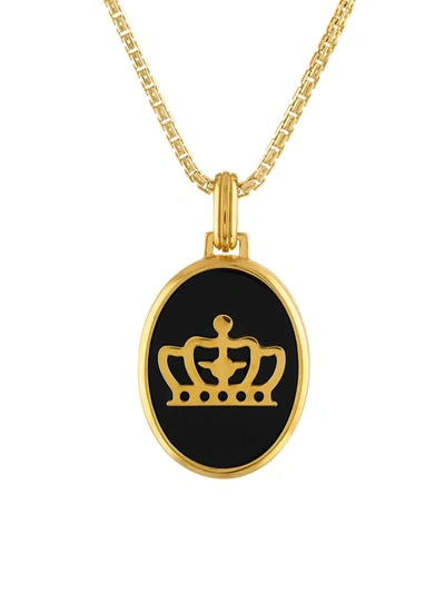 Shop Esquire Men's 14k Goldplated Sterling Silver & Black Onyx Crown Pendant Necklace