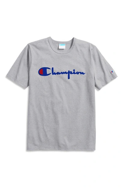Shop Champion Heritage Script Logo T-shirt In Oxford Grey