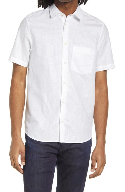 Shop Ted Baker Addle Short Sleeve Linen & Cotton Button-up Shirt In White