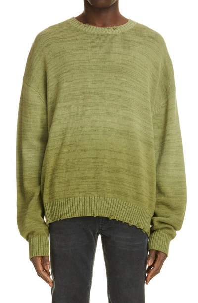 Shop Acne Studios Kapi Ombré Distressed Cotton Sweater In Olive Green