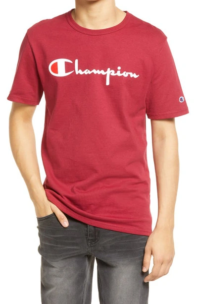Shop Champion Heritage Script Logo T-shirt In Cranberry Tart