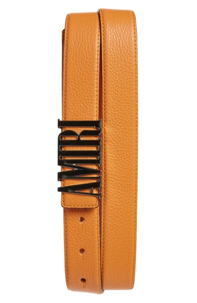 Shop Amiri Logo Buckle Leather Belt In Orange
