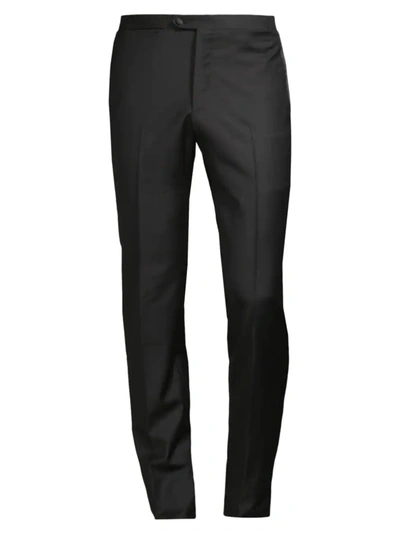 Shop Kiton Men's Wool Tuxedo Trousers In Black