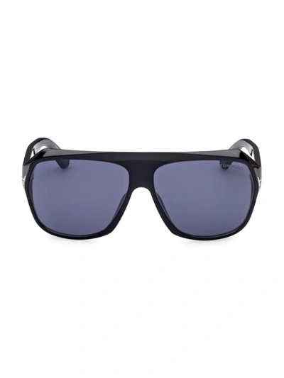 Shop Tom Ford Men's Hawkings-02 62mm Aviator Sunglasses In Shiny Black Blue Lenses