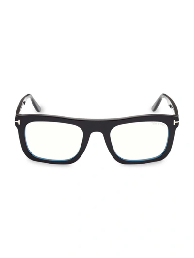 Shop Tom Ford Men's 52mm Blue Filter Rectangular Glasses In Shiny Black