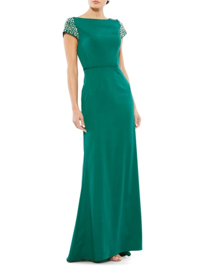Shop Mac Duggal Women's Embellished Cap Sleeve A-line Gown In Emerald