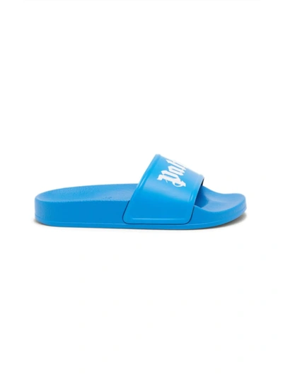Shop Palm Angels Boy's Pool Slide Sandals In Blue White