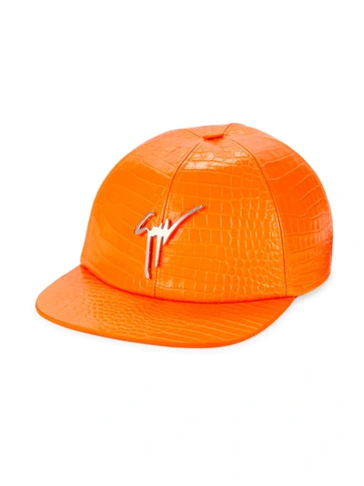 Shop Giuseppe Zanotti Logo Leather Hat In Neon Orange