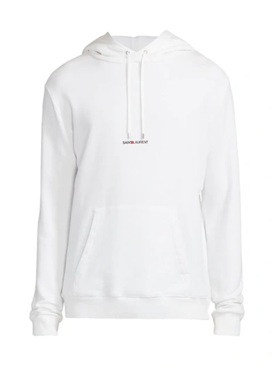 Shop Saint Laurent Cotton-blend Contrast Logo Hoodie In Blanc