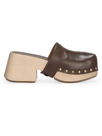 Shop Marsèll Women's Studded Leather Clogs In Chocolate
