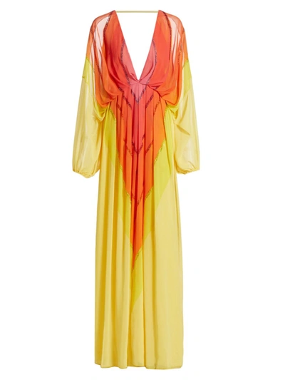 Shop Raisavanessa Women's Plunging Chiffon Caftan Gown In Colorful