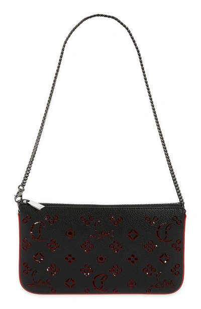 Shop Christian Louboutin Loubila Logo Cutout Leather Shoulder Bag In Black-loubi/ Loubi