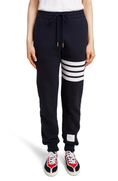 Thom Browne Blue Cotton Jogger With 4 Bar Detail In Navy