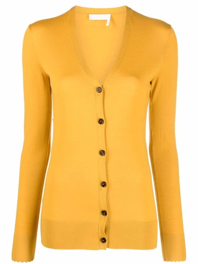 Shop Chloé V-neck Wool Cardigan In Yellow