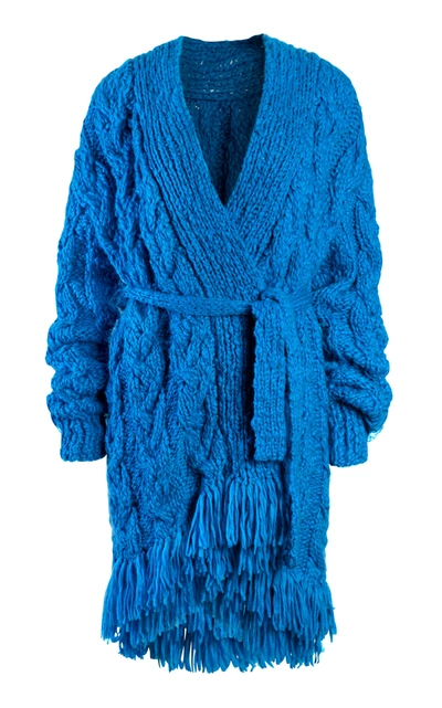 Shop Alejandra Alonso Rojas Women's Fringed Cable-knit Wool-blend Cardigan In Blue