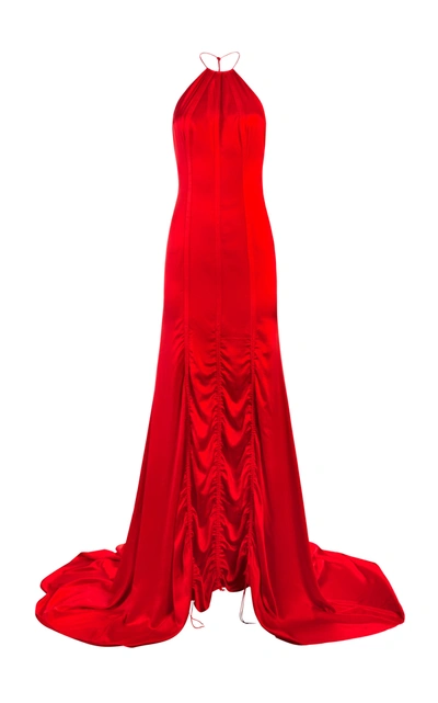 Shop Alejandra Alonso Rojas Women's Dip-dyed Silk Halter Gown In Red