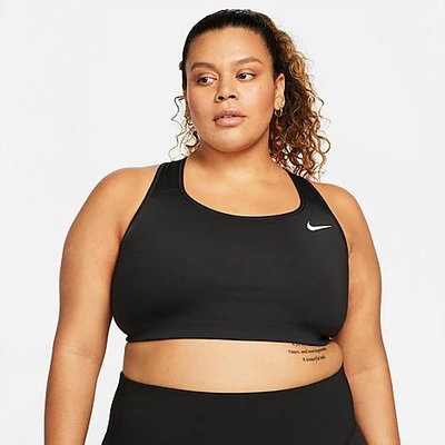 Shop Nike Women's Dri-fit Swoosh Medium-support Non-padded Sports Bra (plus Size) In Black/white