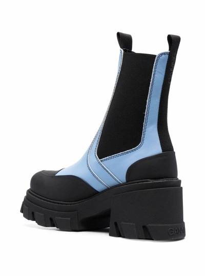 Shop Ganni Chelsea  Bicolor Leather Boots In Blu