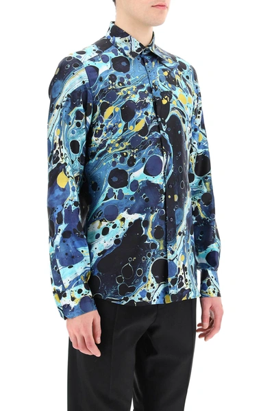 Shop Dolce & Gabbana Marbled Print Martini Shirt In Blue,light Blue,yellow