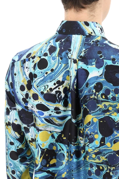 Shop Dolce & Gabbana Marbled Print Martini Shirt In Blue,light Blue,yellow