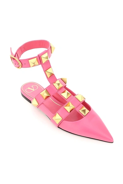 Shop Valentino Roman Stud Flats In Fuchsia