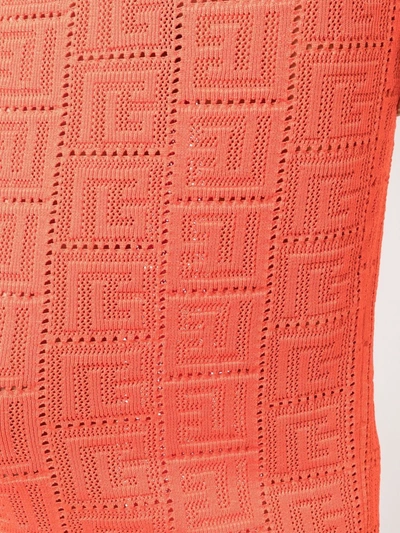 Shop Balmain Perforated Monogram Skirt In Orange